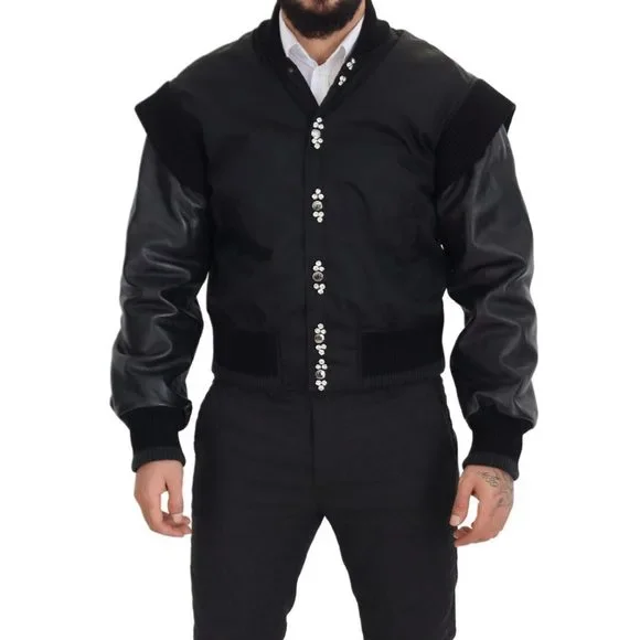 Dolce & Gabbana Black Nylon Crystals Coat Buttons Jacket - Picture 3 of 10